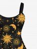 Plus Size Sun Moon Stars Galaxy Print Vintage Backless A Line Tank Dress -  
