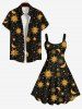 Plus Size Sun Moon Stars Galaxy Print Vintage Backless A Line Tank Dress -  