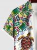 Chemise avec Poches Fleur Feuille de Palmier et Tortue Imprimées de Grande Taille avec Boutons - Vert XL