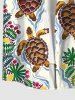 Chemise avec Poches Fleur Feuille de Palmier et Tortue Imprimées de Grande Taille avec Boutons - Vert XL