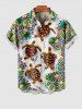 Chemise avec Poches Fleur Feuille de Palmier et Tortue Imprimées de Grande Taille avec Boutons - Vert 2XL