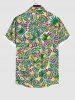 Chemise avec Poches Fleur Feuille de Palmier et Tortue Imprimées de Grande Taille avec Boutons - Vert 3XL