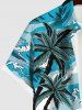 Chemise Imprimé Cocotier et Feuille Floral à Boutons Grande Taille avec Poche - Bleu clair L