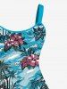 Robe Bretelle Feuille Arbre Noix de Coco et Fleur Imprimés de Grande Taille - Bleu clair 6X