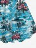 Robe Bretelle Feuille Arbre Noix de Coco et Fleur Imprimés de Grande Taille - Bleu clair 6X