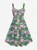 Robe Ligne A Flamant Feuille et Noix de Coco Imprimés sans Dos de Grande Taille - Vert L