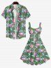 Robe Ligne A Flamant Feuille et Noix de Coco Imprimés sans Dos de Grande Taille - Vert L