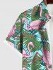 Chemise Décontractée Flamant Feuille Imprimés avec Poche de Grande Taille avec Bouton - Vert 2XL