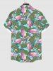 Chemise Décontractée Flamant Feuille Imprimés avec Poche de Grande Taille avec Bouton - Vert 3XL