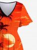 Robe Ligne A Longue Fendue Cocotier et Soleil Imprimés avec Poche de Grande Taille - Rouge 6X
