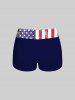 Fashion American Flag Coconut Tree Sea Print Boyleg Tankini Swimsuit (Adjustable Shoulder Strap) -  