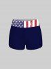 Fashion American Flag Coconut Tree Sea Print Boyleg Tankini Swimsuit (Adjustable Shoulder Strap) -  