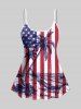 Fashion American Flag Coconut Tree Sea Print Boyleg Tankini Swimsuit (Adjustable Shoulder Strap) -  