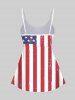 Fashion American Flag Coconut Tree Sea Print Boyleg Tankini Swimsuit (Adjustable Shoulder Strap) -  