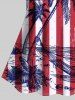 Fashion American Flag Coconut Tree Sea Print Boyleg Tankini Swimsuit (Adjustable Shoulder Strap) -  
