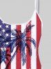 Fashion American Flag Coconut Tree Sea Print Boyleg Tankini Swimsuit (Adjustable Shoulder Strap) -  