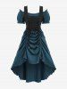 Plus Size Medieval Renaissance Lace Up Ruffles Ruched Cinched High Low Crepe Midi Dress -  