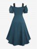 Plus Size Medieval Renaissance Lace Up Ruffles Ruched Cinched High Low Crepe Midi Dress -  