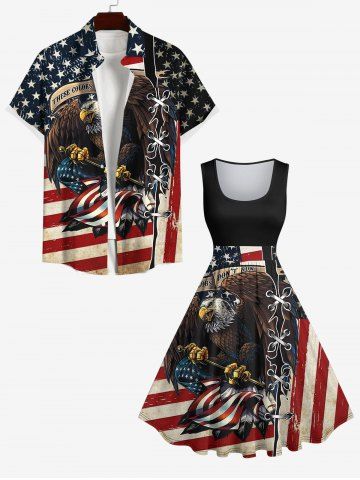 Patriotic American Flag Eagle Lace Up 3D Print Plus Size Matching Outfit For Couples