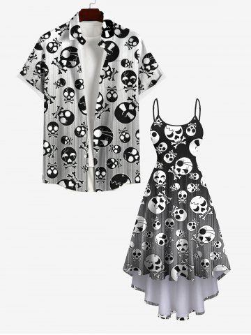 Skulls Ink Ombre Light Beam Print Plus Size Matching Set For Couples - Black