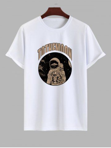 Men's Astronaut Galaxy Letters Print T-shirt - WHITE - XS