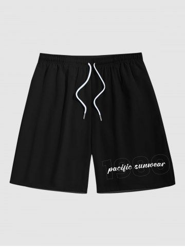 Men's Solid Color 1980 Print Beach Shorts - BLACK - XL