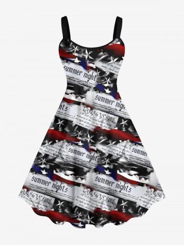 Plus Size Patriotic American Flag Newspaper Print Tank Dress - MULTI-A - XS