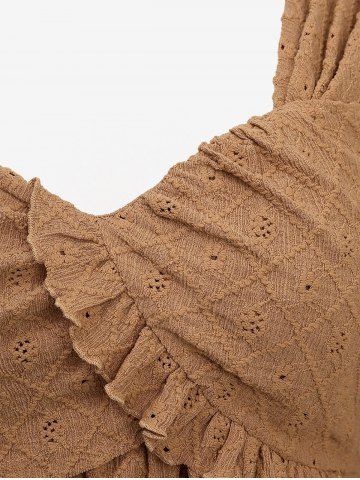 Plus Size Hollow Out Rhombus Embroidery Ruffles Surplice Top