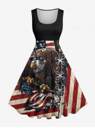 Plus Size Patriotic American Flag Eagle Lace Up 3D Print 1950s Vintage Dress -  