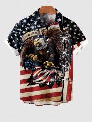 Plus Size Patriotic American Flag Eagle Lace Up 3D Print Buttons Pocket Shirt For Men -  