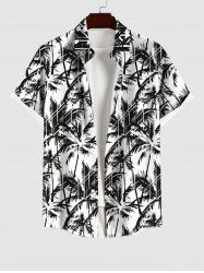 Chemise Décontractée Peinture D'Encre Cocotier Imprimés avec Poche de Grande Taille pour Homme - Blanc S