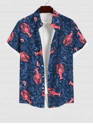 Plus Size Crayfish Starfish Wheat Head Print Hawaii Sea Creatures Button Pocket Shirt For Men -  