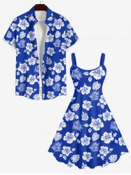 Flower Coconut Leaves Print Plus Size Matching Hawaii Beach Outfit For Couples -  