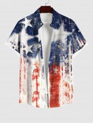 Chemise Bicolore Boutonnée Drapeau Américain Imprimé avec Fausse Poche - Multi-A M