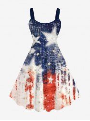 Plus Size Patriotic American Flag Graffiri Faux Crocodile 3D Print Tank Dress -  