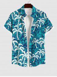 Plus Size Coconut Tree Print Hawaii Button Pocket Shirt For Men -  