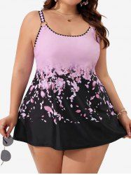 Plus Size Flowers Ombre Colorblock Print Boyleg Tankini Swimsuit -  