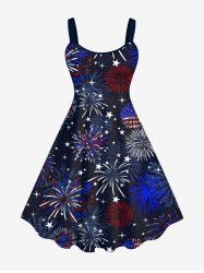 Plus Size Patriotic American Flag Fireworks Print Tank Dress -  