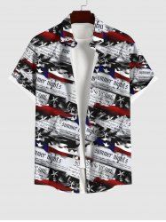 Men's Patriotic American Flag Newspaper Print Butons Pocket Shirt -  