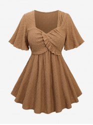 Plus Size Hollow Out Rhombus Embroidery Ruffles Surplice Top -  