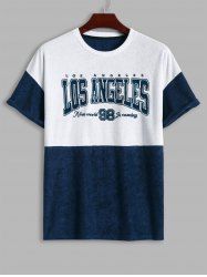 Men's Terry Cloth Toweling LOS ANGELES Letter Embroidered Colorblock Short Sleeves T-shirt -  