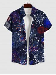 Men's Patriotic American Flag Fireworks Print Buttons Pocket Shirt -  