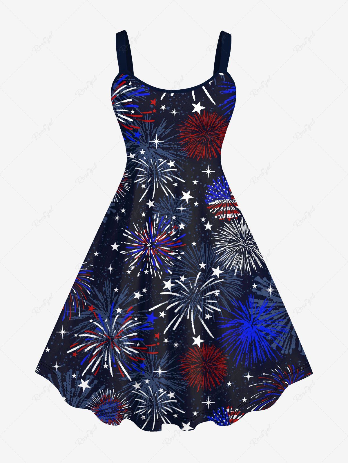 Chic Plus Size Patriotic American Flag Fireworks Print Tank Dress  