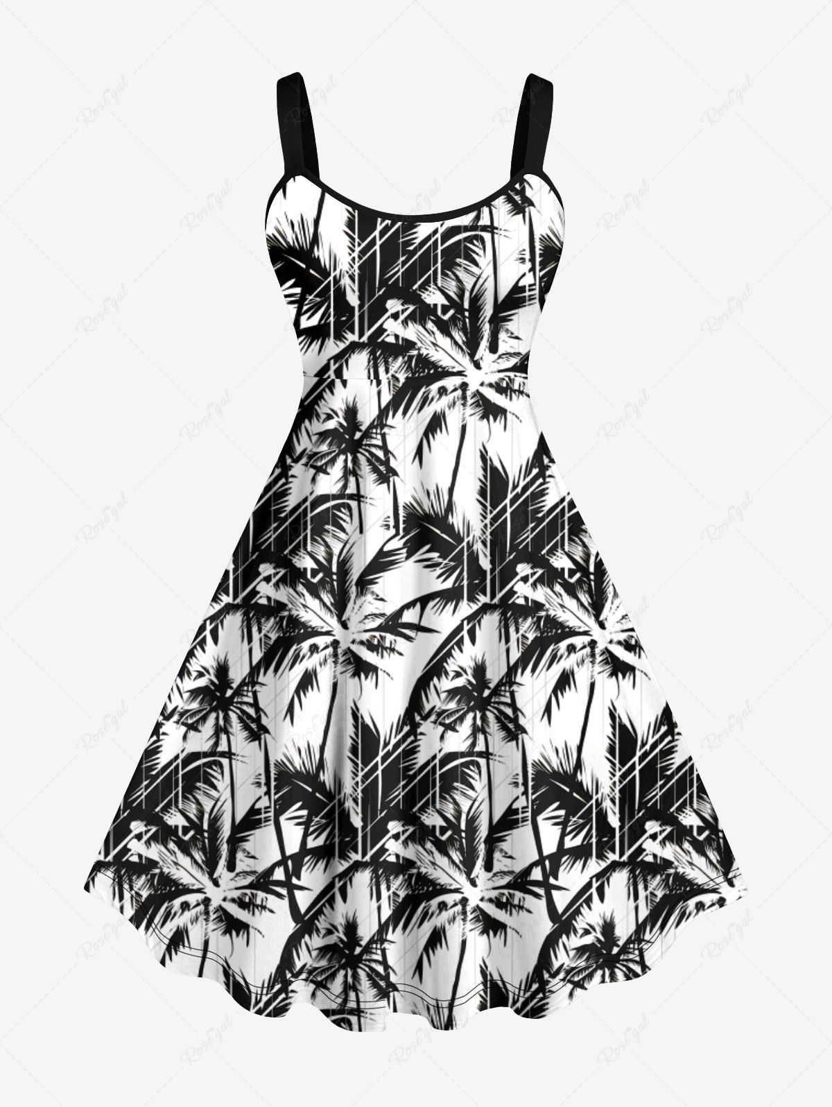 Robe Hawaiienne Imprimée Cocotier à Lavis Grande Taille Noir 4X