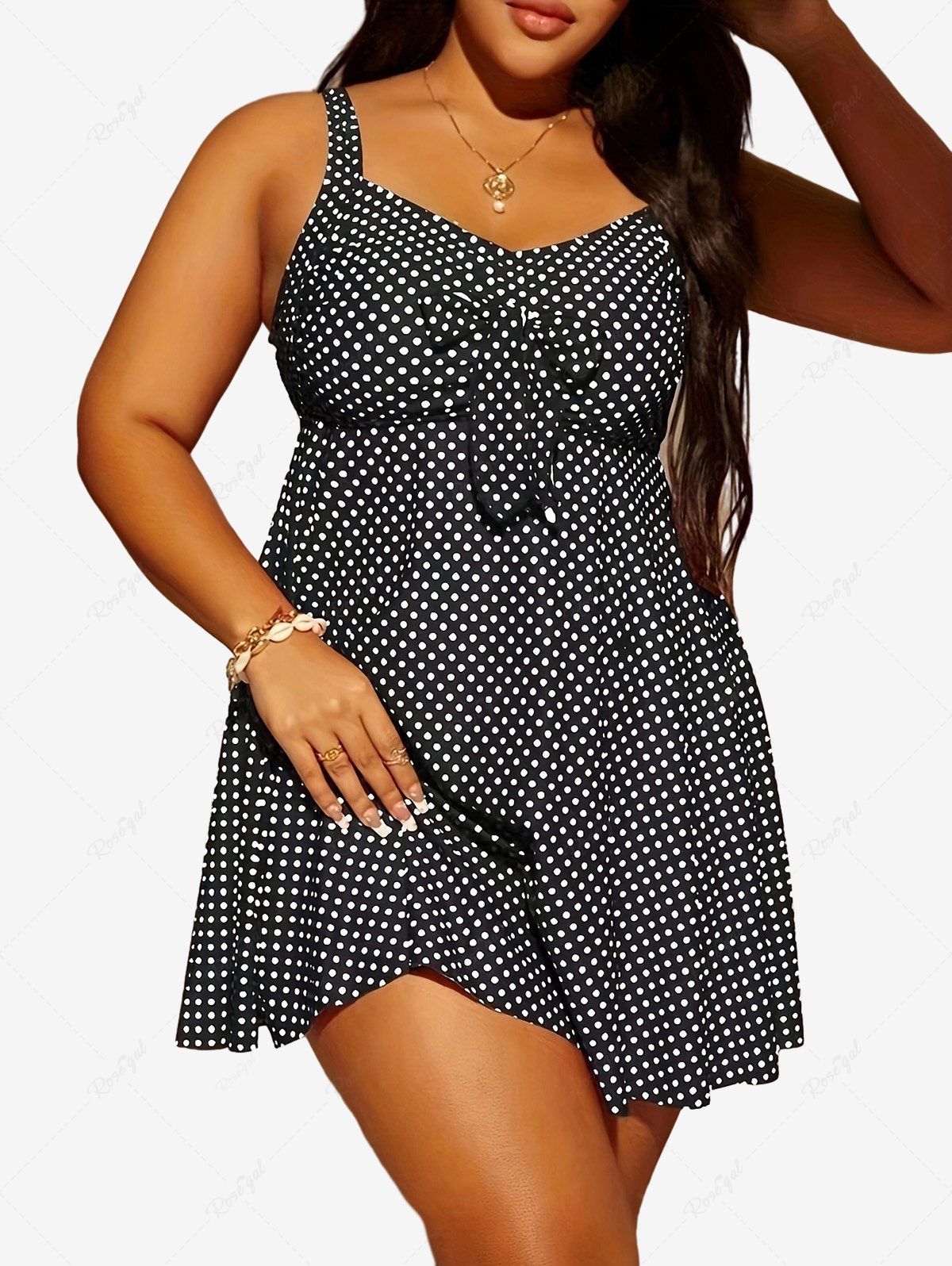 New Plus Size Bowknot Polka Dot Print One Piece Swimsuit  