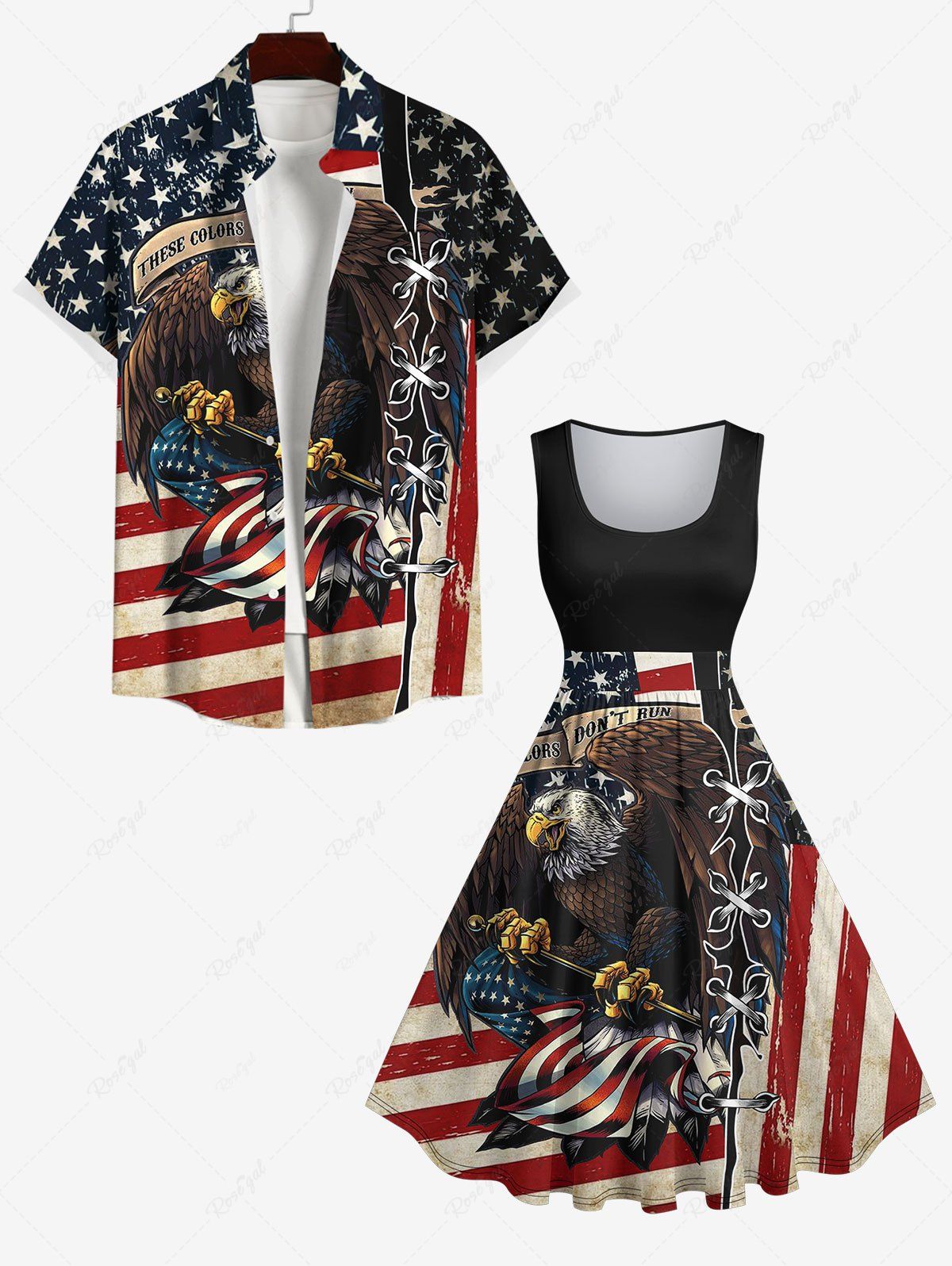 Unique Patriotic American Flag Eagle Lace Up 3D Print Plus Size Matching Outfit For Couples  