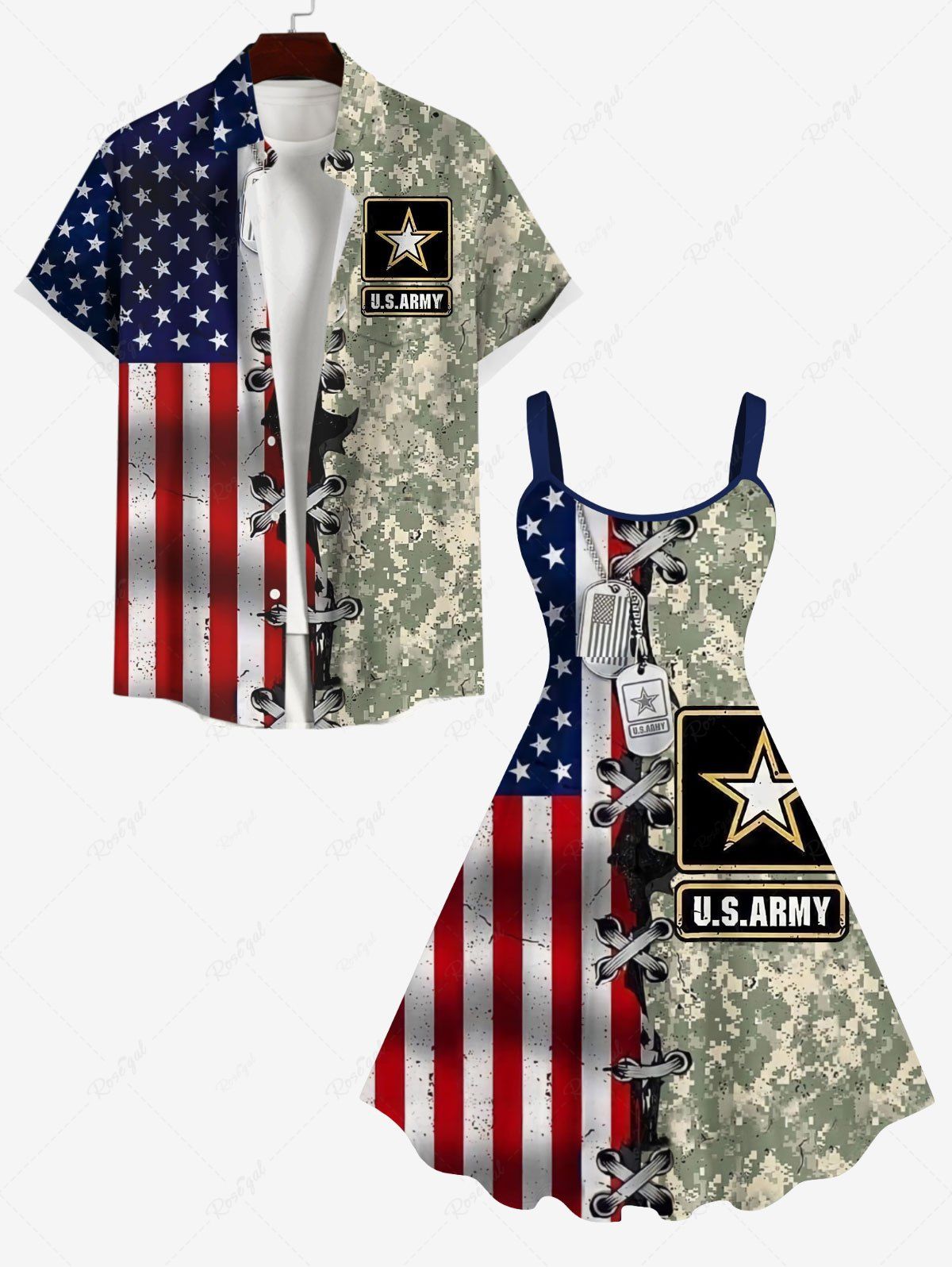 Affordable American Flag Camouflage 3D Lace Up Print Plus Size Matching Set For Couples  