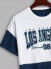 Men's Terry Cloth Toweling LOS ANGELES Letter Embroidered Colorblock Short Sleeves T-shirt -  
