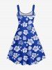 Robe Ligne A Fleur et Noix de Coco Imprimés sans Dos de Grande Taille - Bleu XS