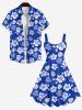 Robe Ligne A Fleur et Noix de Coco Imprimés sans Dos de Grande Taille - Bleu XS